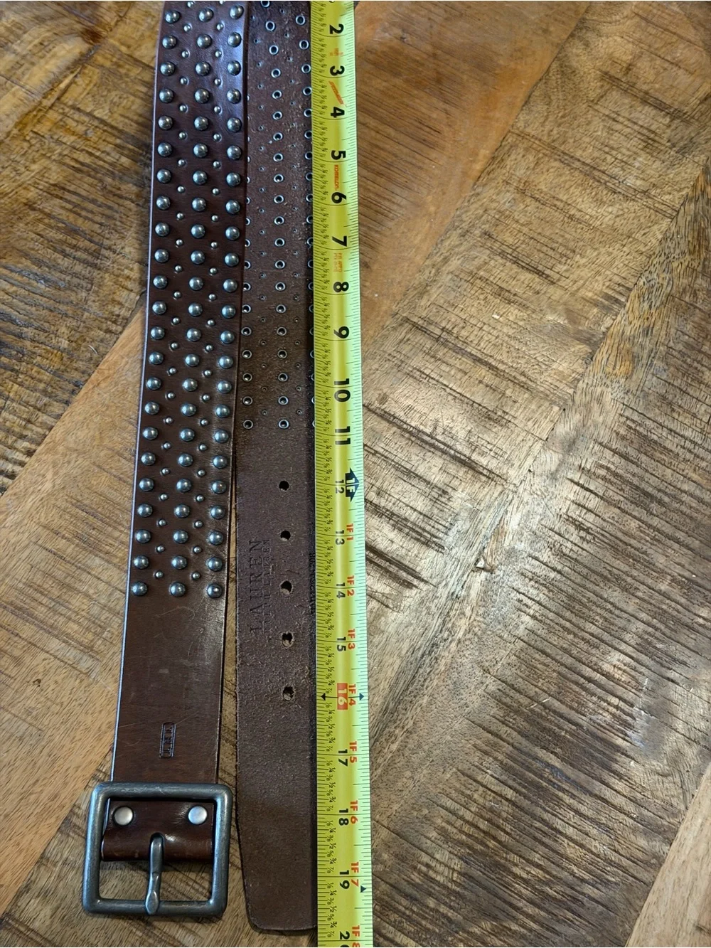Vtg Lauren Ralph Lauren LRL Y2K Americana Brown Dome Stud Leather Western Belt